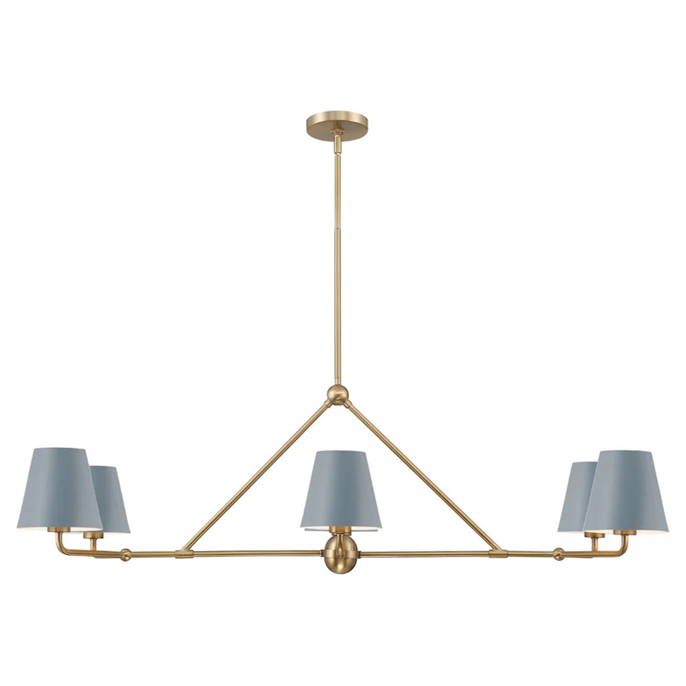 Isaiah Updated Traditional Blue Steel Shade 6 Light Linear Chandelier|