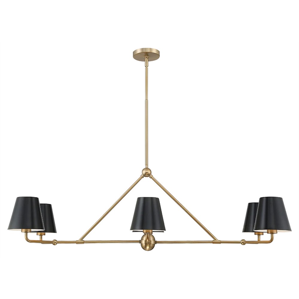 Isaiah Updated Traditional Black Steel Shade 6 Light Linear Chandelier|