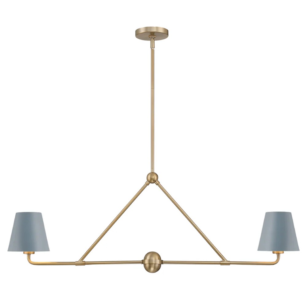 Isaiah Updated Traditional Blue Steel Shade 2 Light Linear Chandelier|