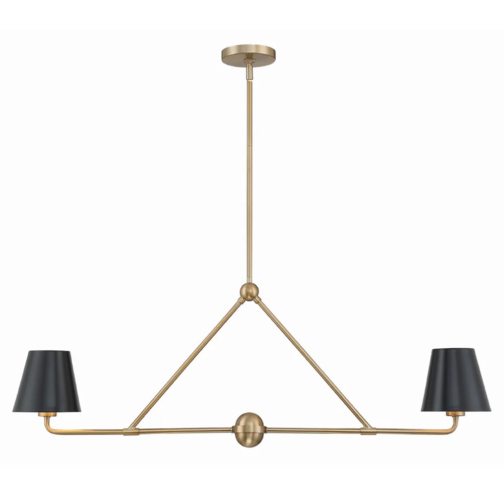 Isaiah Updated Traditional Black Steel Shade 2 Light Linear Chandelier|