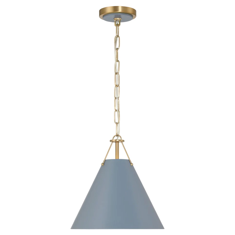 Isaiah Updated Traditional Blue Steel Shade 1 Light Mini Pendant|