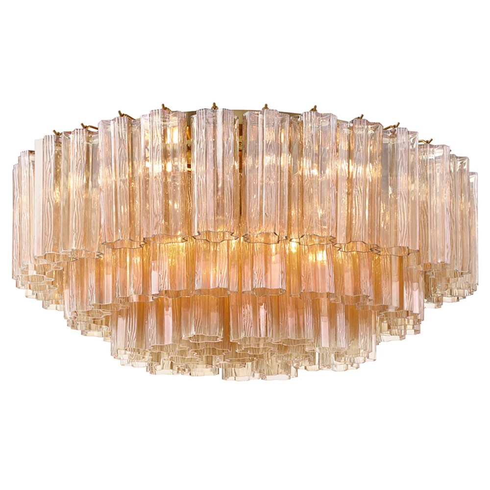 Corin Updated Traditional Amber Glass Aged Brass 16 Light Flush Mount|