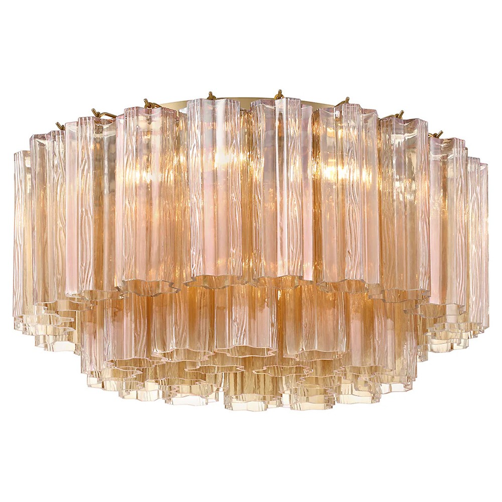 Corin Updated Traditional Amber Glass Aged Brass 7 Light Flush Mount|