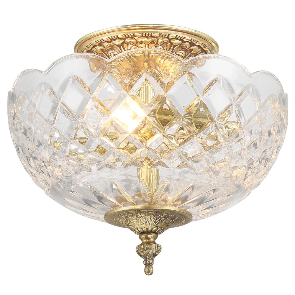 Cassandra Updated Traditional Crystal Bowl Brass 2 Light Semi Flush Mount|