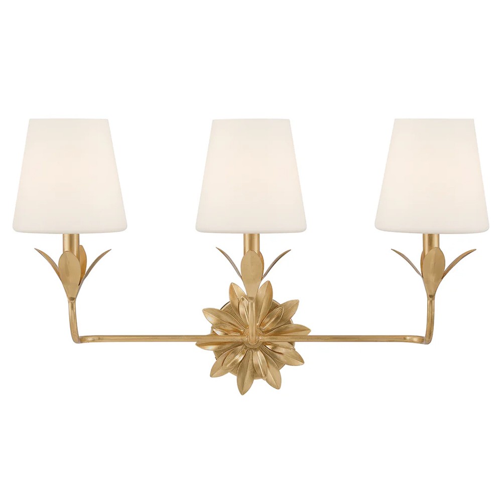 Liora Traditional White Silk Shade Antique Gold 3 Light Bath Sconce|