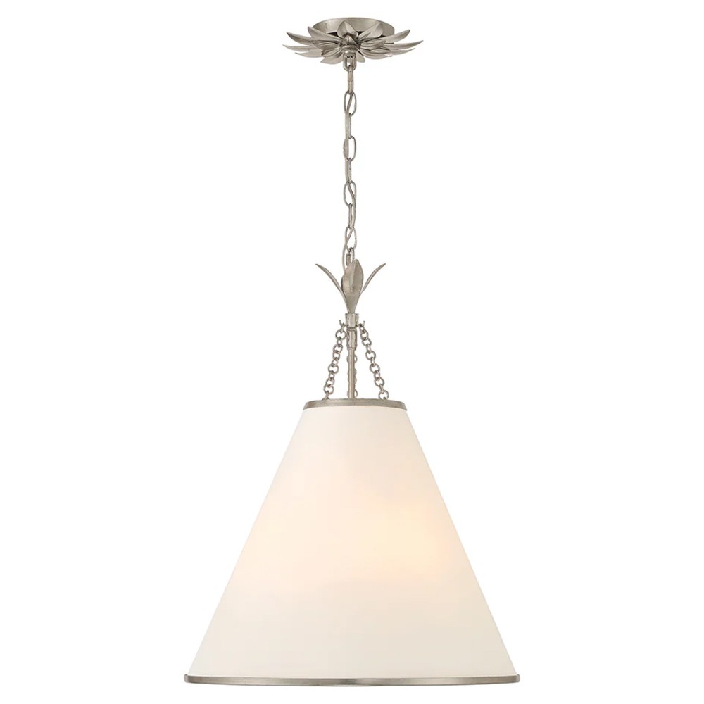 Liora Updated Traditional White Silk Shade Antique Silver Pendant|