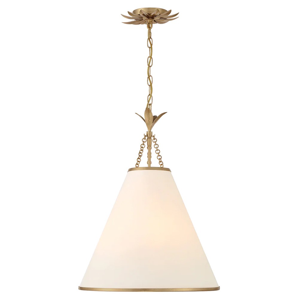 Liora Updated Traditional White Silk Shade Antique Gold Pendant|