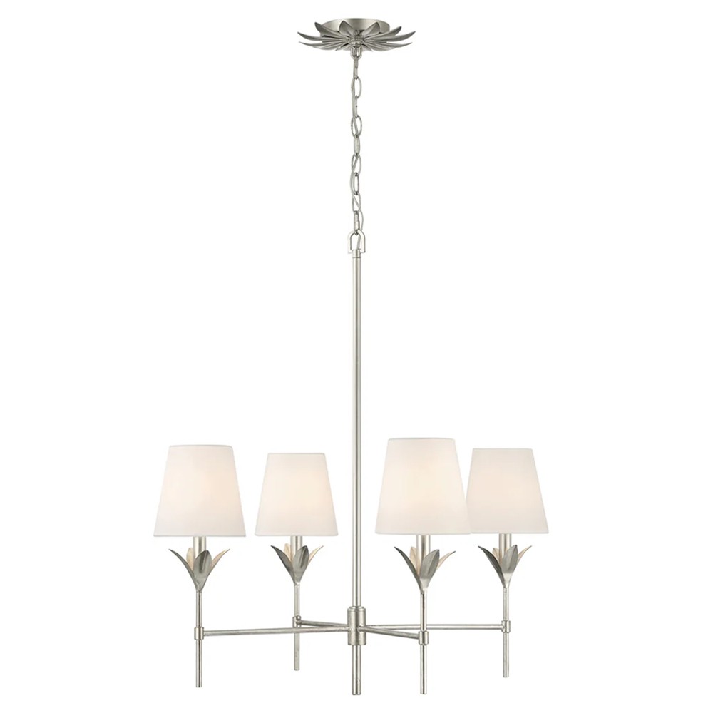 Liora Updated Traditional White Silk Shade Antique Silver Chandelier|