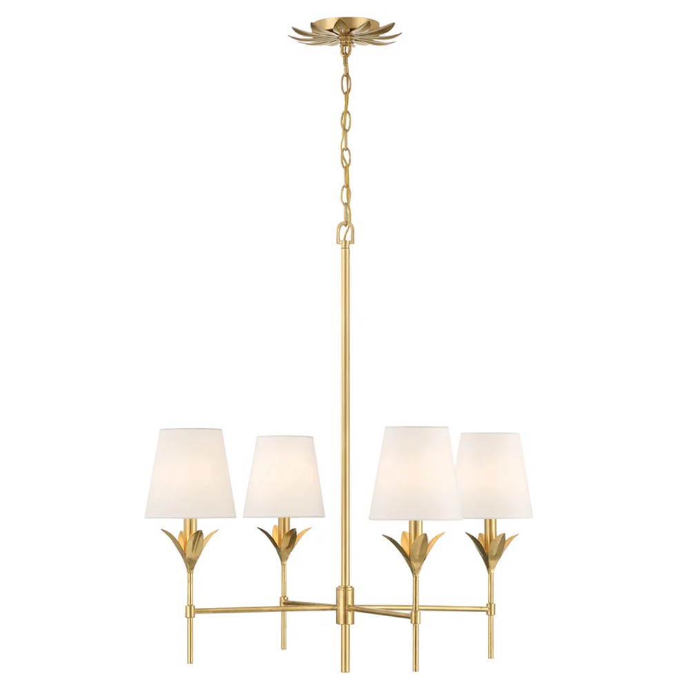 Liora Updated Traditional White Silk Shade Antique Gold Chandelier|