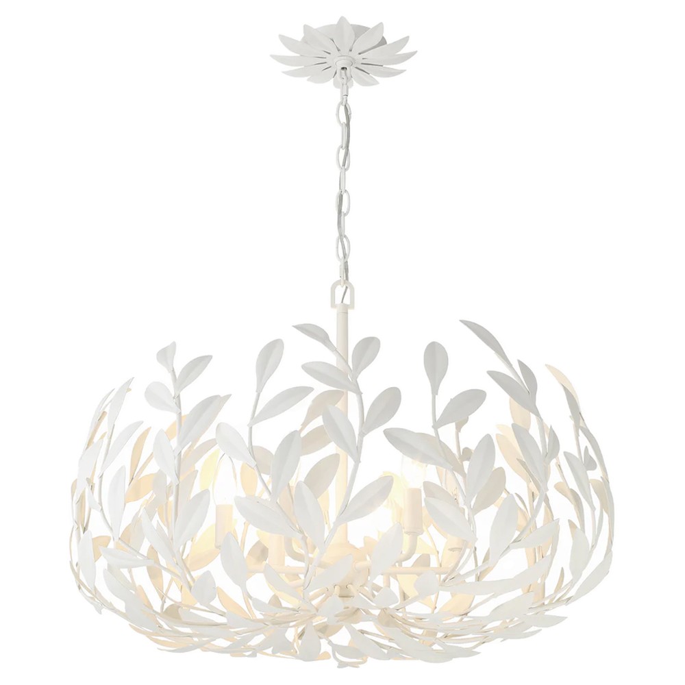Liora Updated Traditional Matte White Leaf Steel 6 Light Chandelier|