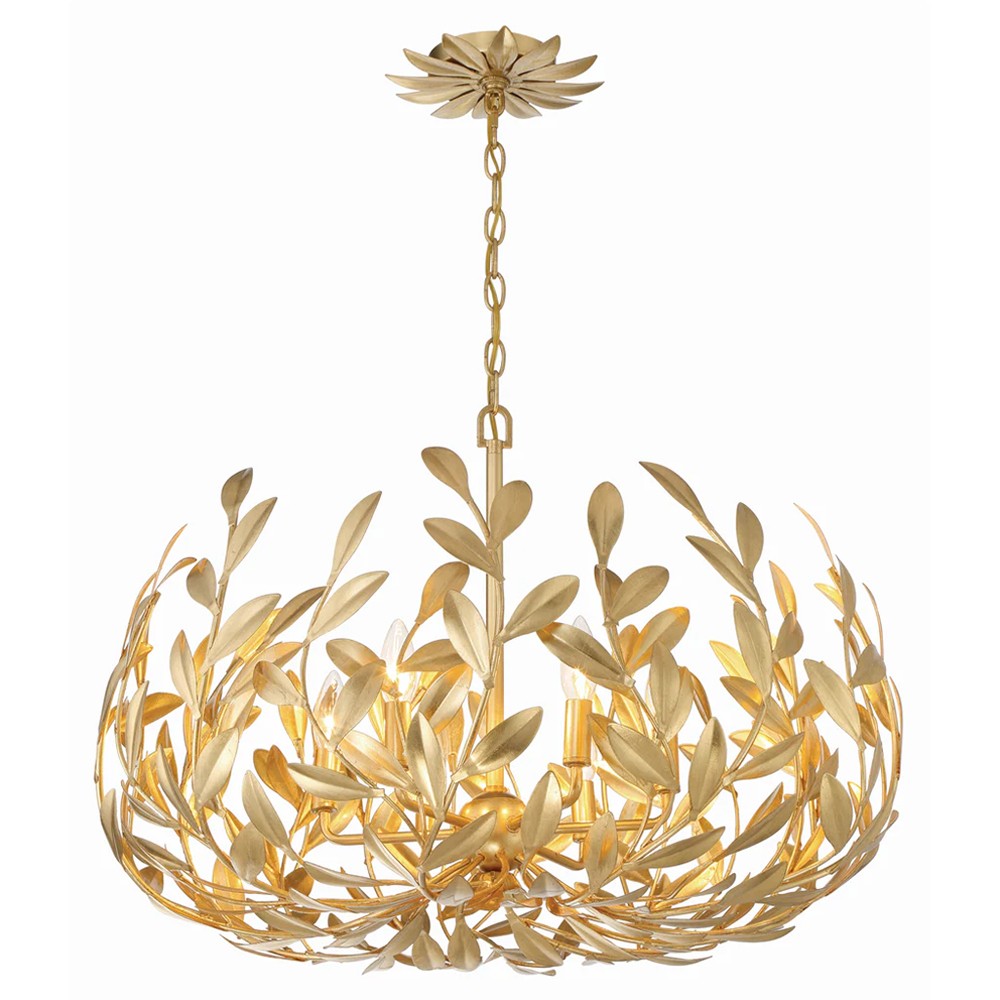 Liora Updated Traditional Antique Gold Leaf Steel 6 Light Chandelier|