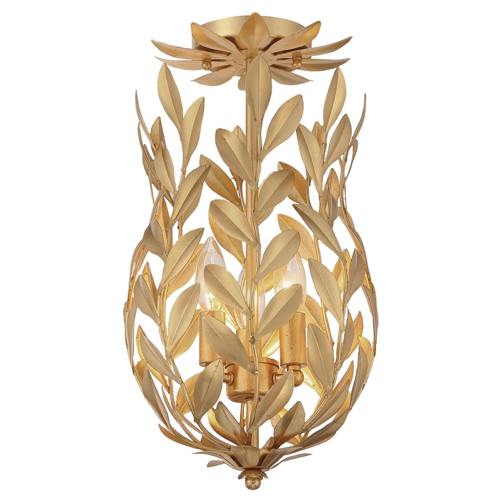 Liora Updated Traditional Antique Gold Leaf Steel 3 Light Semi Flush Mount|