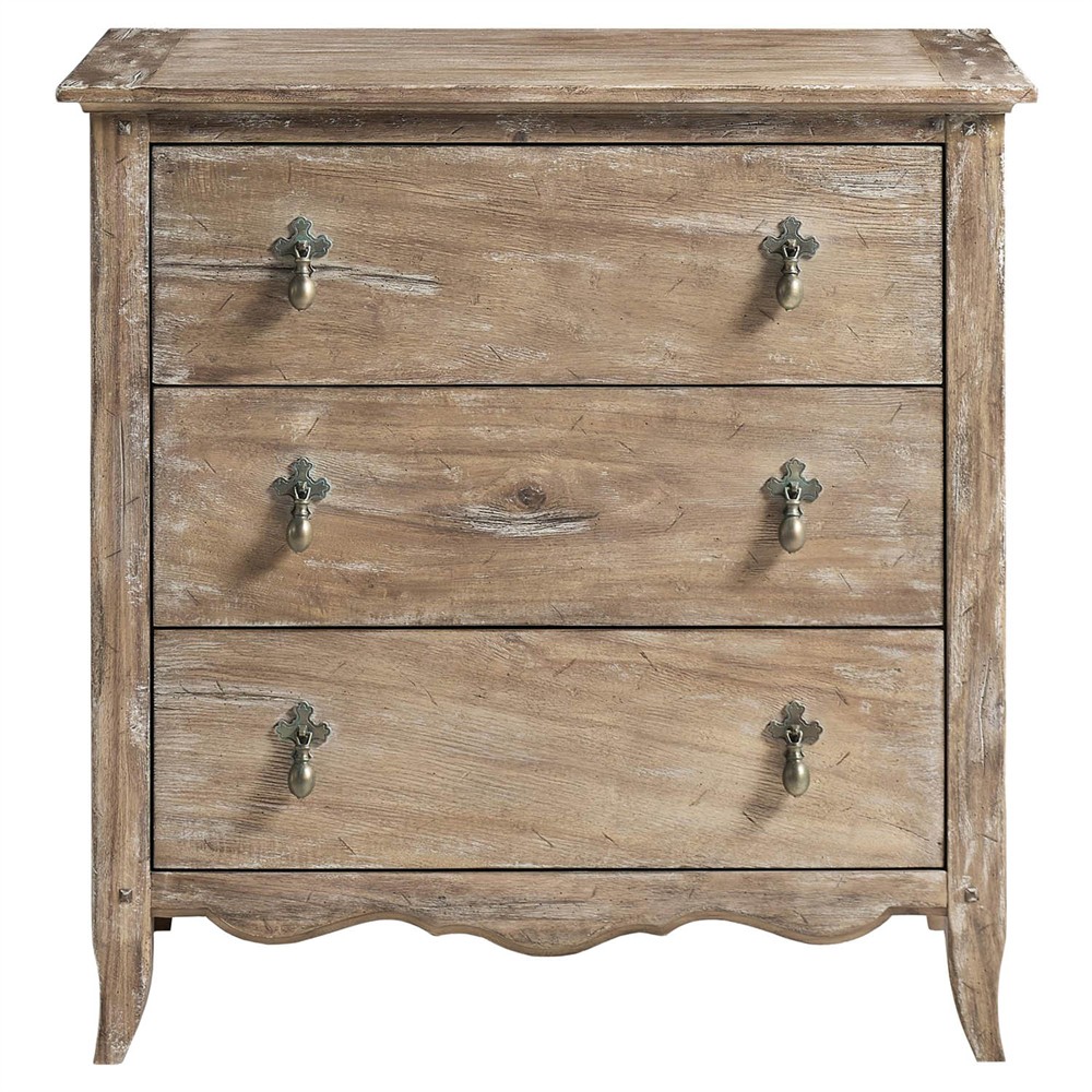 Lacey French Country Brown Acacia Wide Nightstand Wide (Over 29