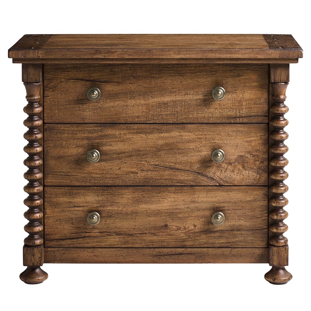 Koda Updated Traditional Brown Acacia Wide Nightstand Wide (Over