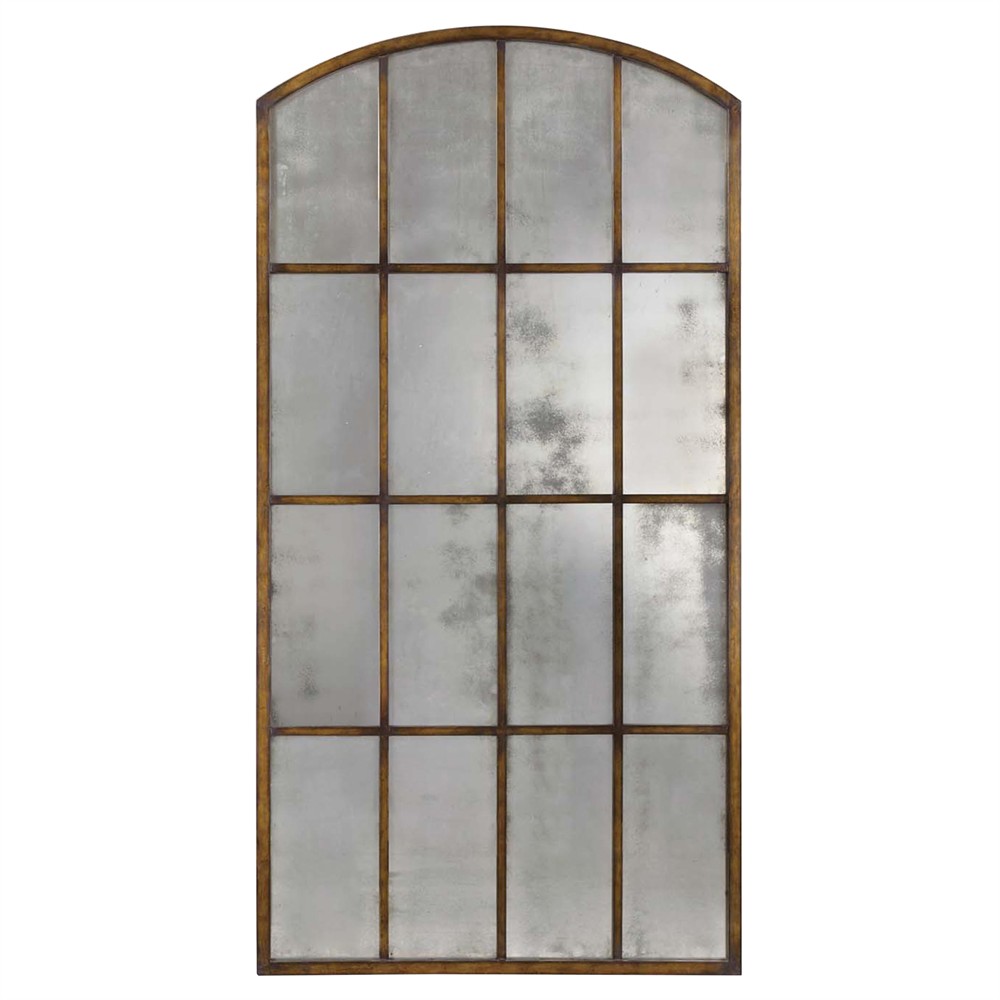 Mira French Country Bronze Antique Arched Floor Mirror|