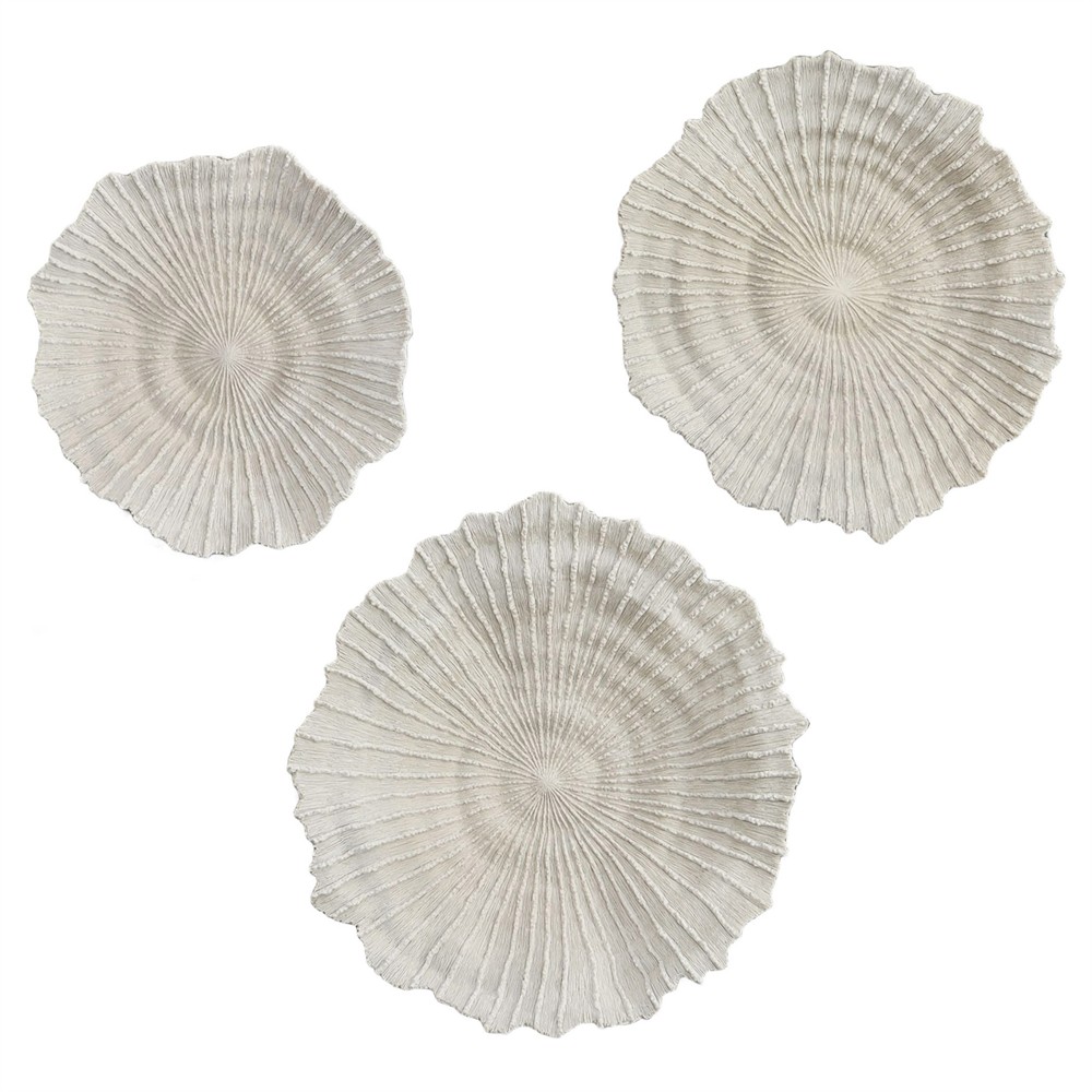 Kaelin Coastal Beach White Coral Textured Wall Decor - Set of 3|
