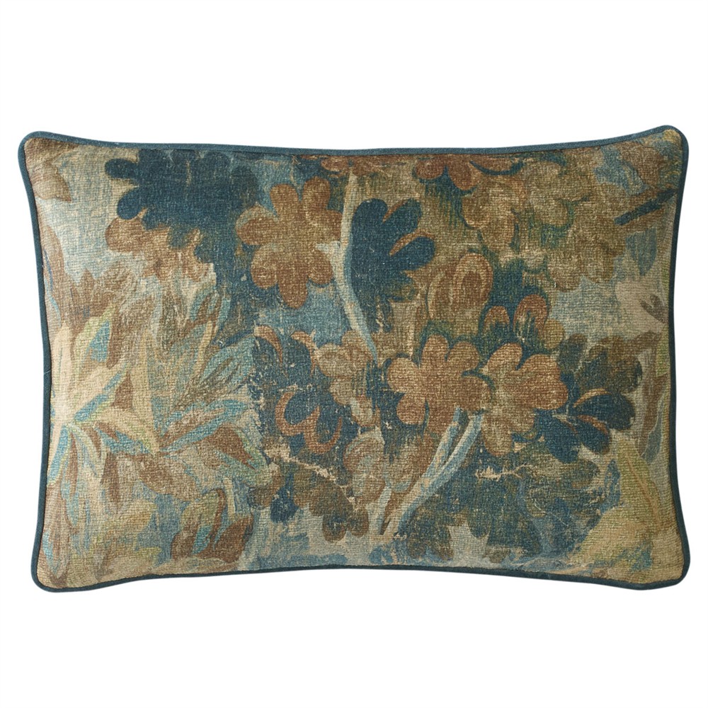 Valeria Verdant Tapestry Printed Velvet Lumbar Pillow - 15x23|