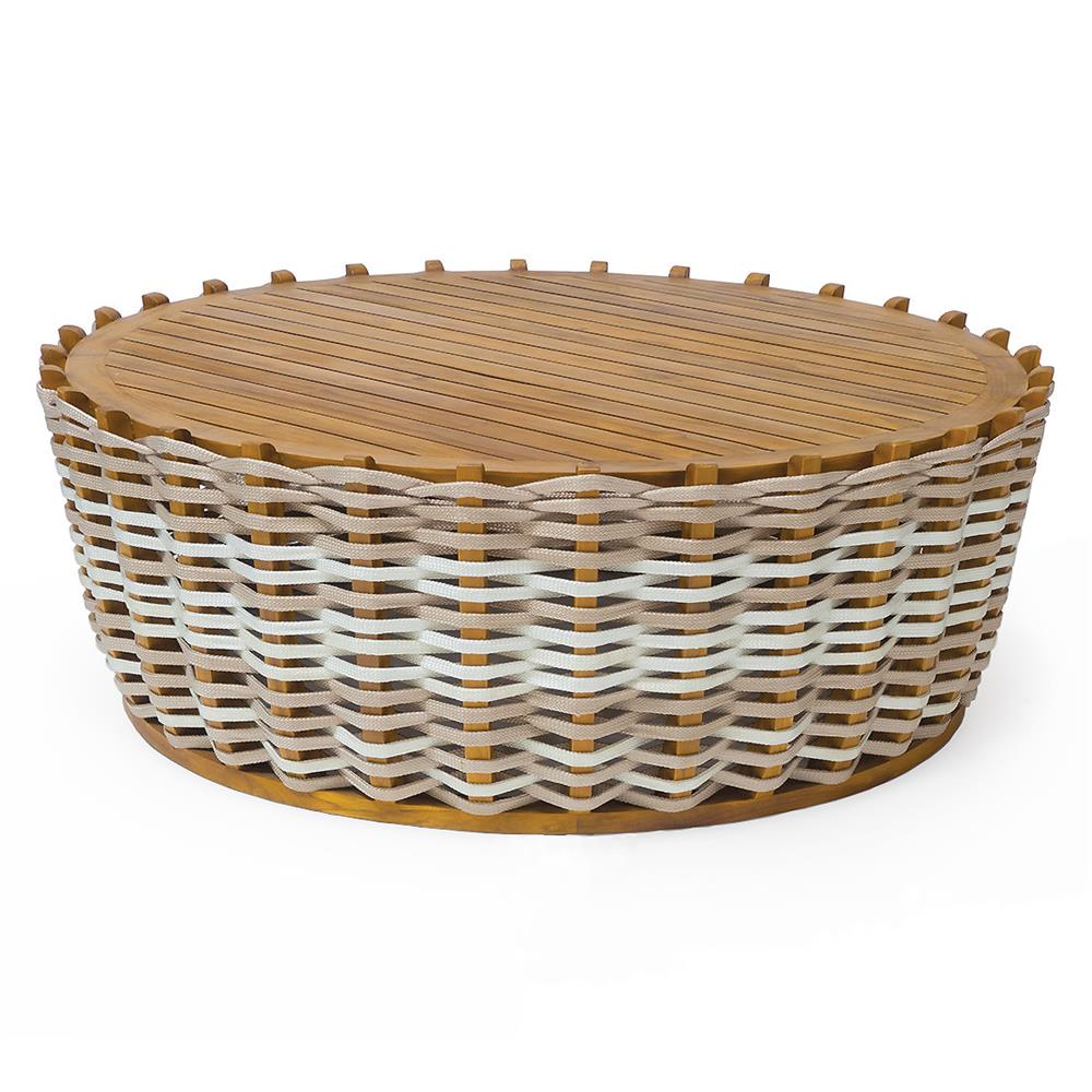 Palecek San Martin Modern Rope Wrapped Teak Outdoor Coffee Table|
