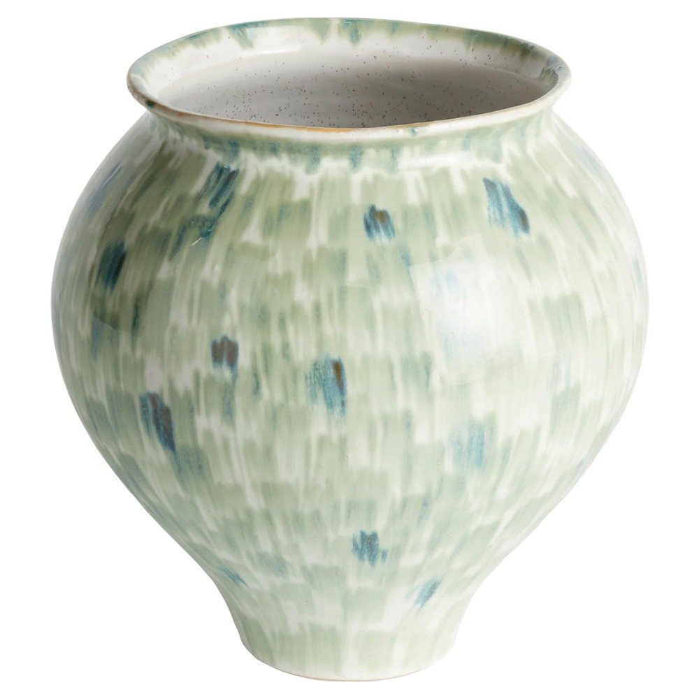 Luka Coastal Green Stoneware Round Decorative Table Vase - Small|