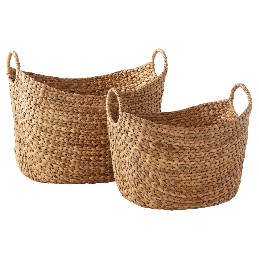 Josephine Coastal Beach Natural Water Hyacinth Woven Floor Basket - Set of 2|