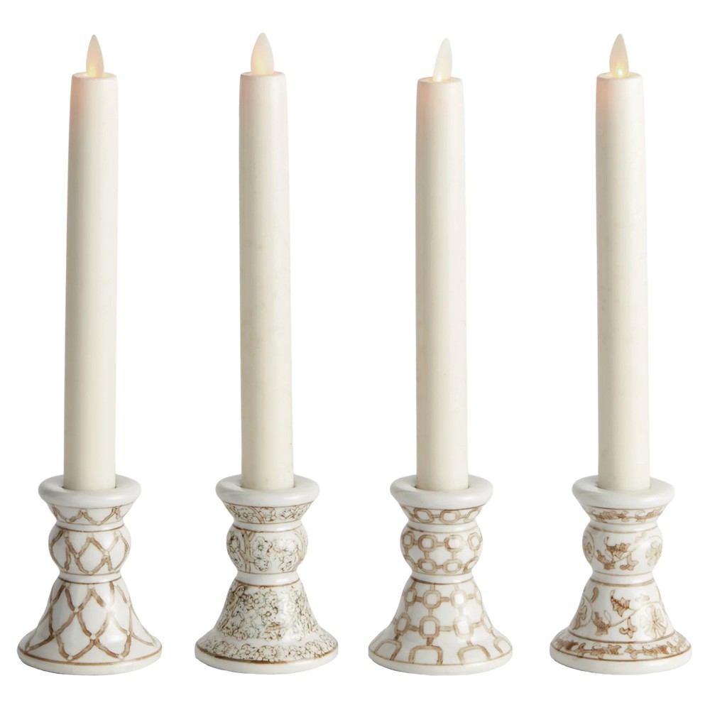 Nolan French Country Taupe Ceramic Chinoiserie Candle Holder - Set of 4|