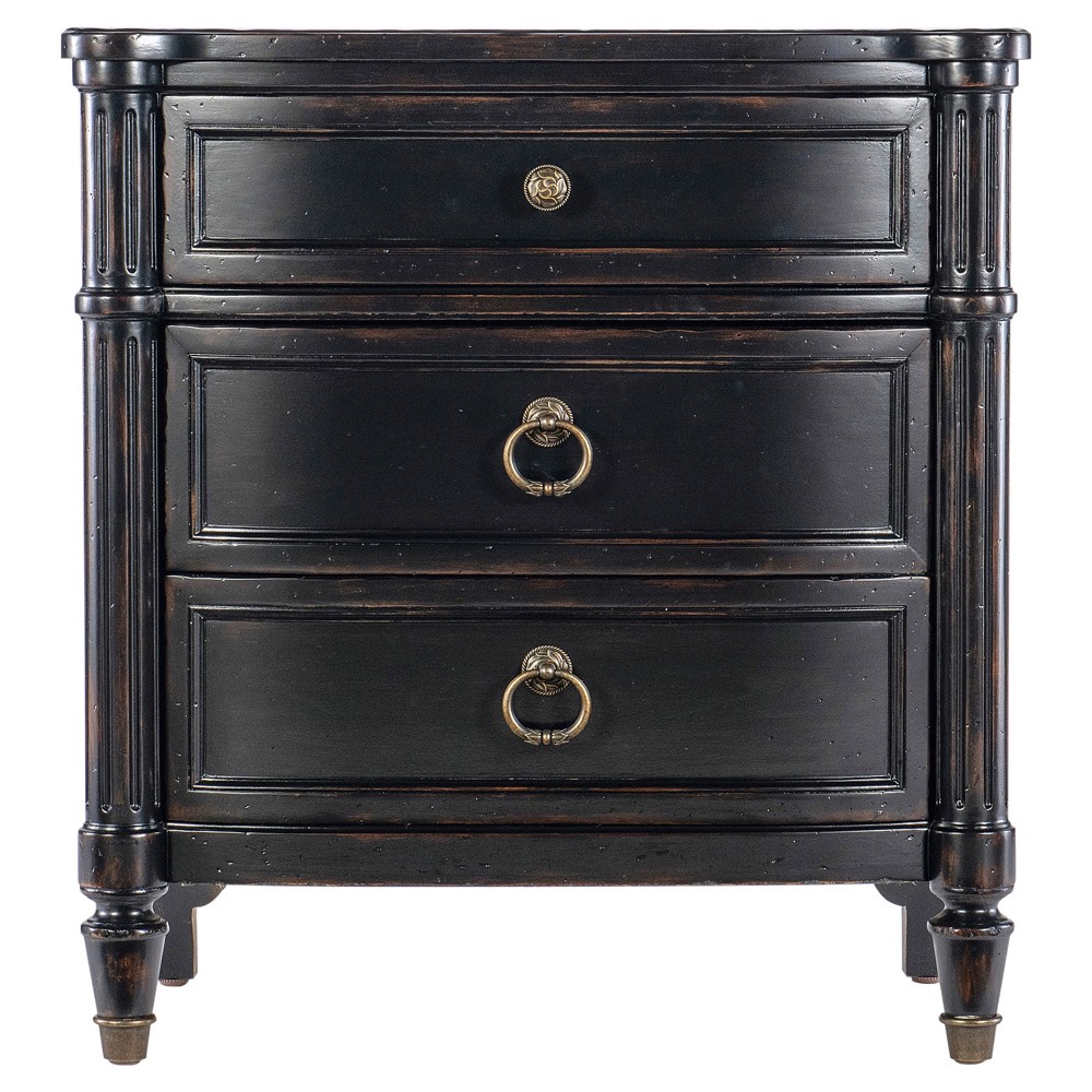 Steph Updated Traditional Aged Black Wood Nightstand|