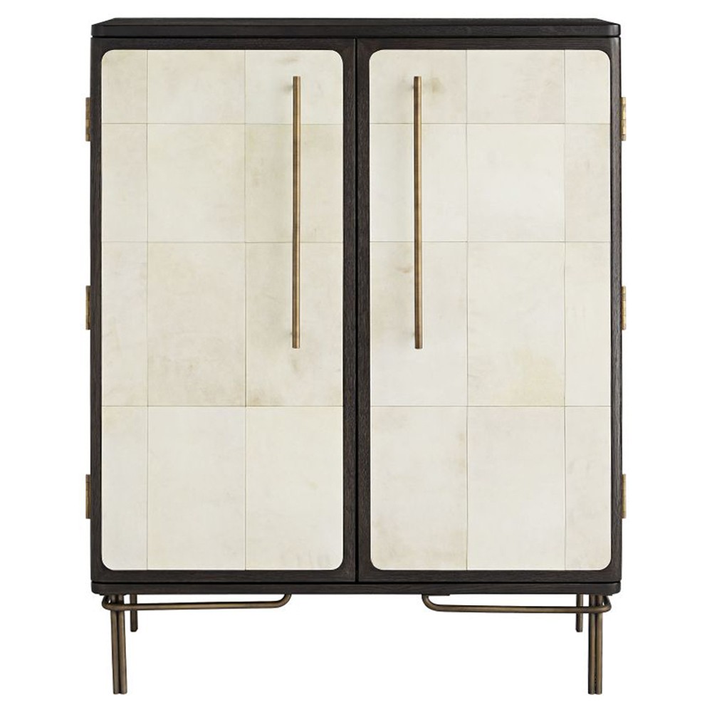 Edison Modern Classic Cream Vellum Black Oak Bar Cabinet|
