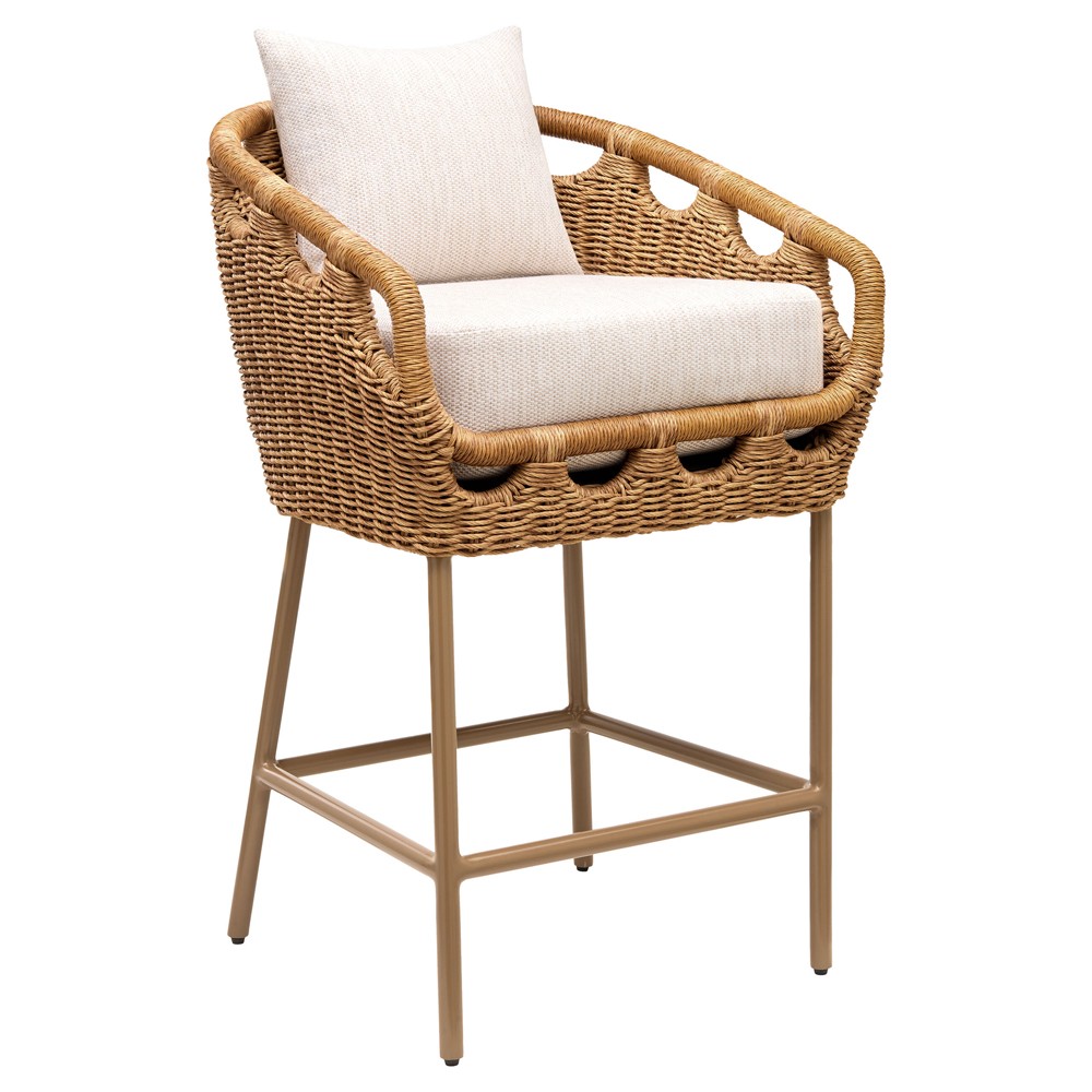 Olara Coastal Beach Cream Sunbrella Woven Wicker Outdoor Bar Stool|