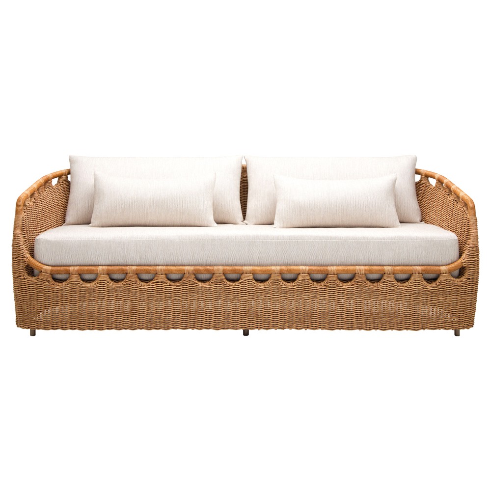 Olara Coastal Beach Cream Sunbrella Woven Wicker Outdoor Sofa - 84"|
