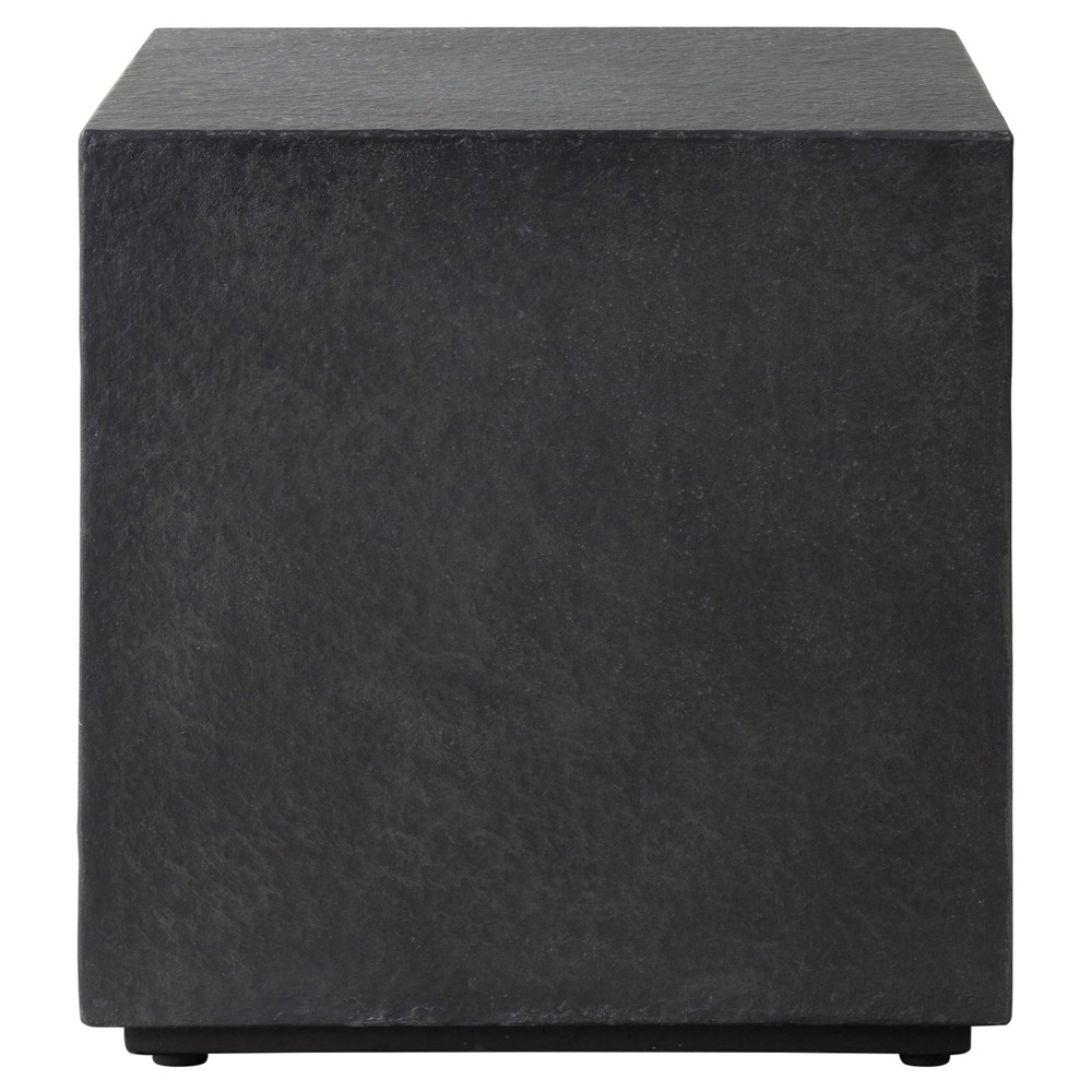 Huesca Modern Classic Grey Textured Concrete Rectangular Outdoor Block End Table|