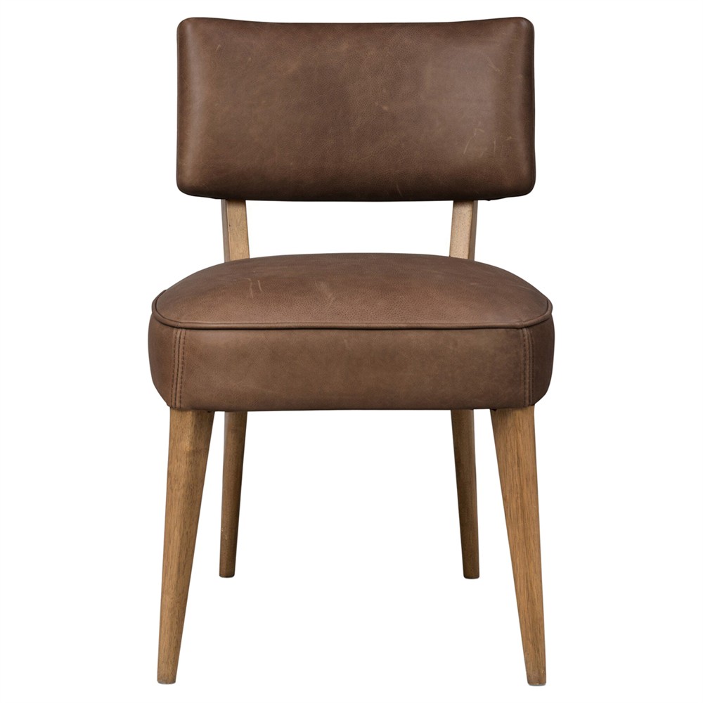 Andy Modern Classic Brown Leather Wood Dining Chair|