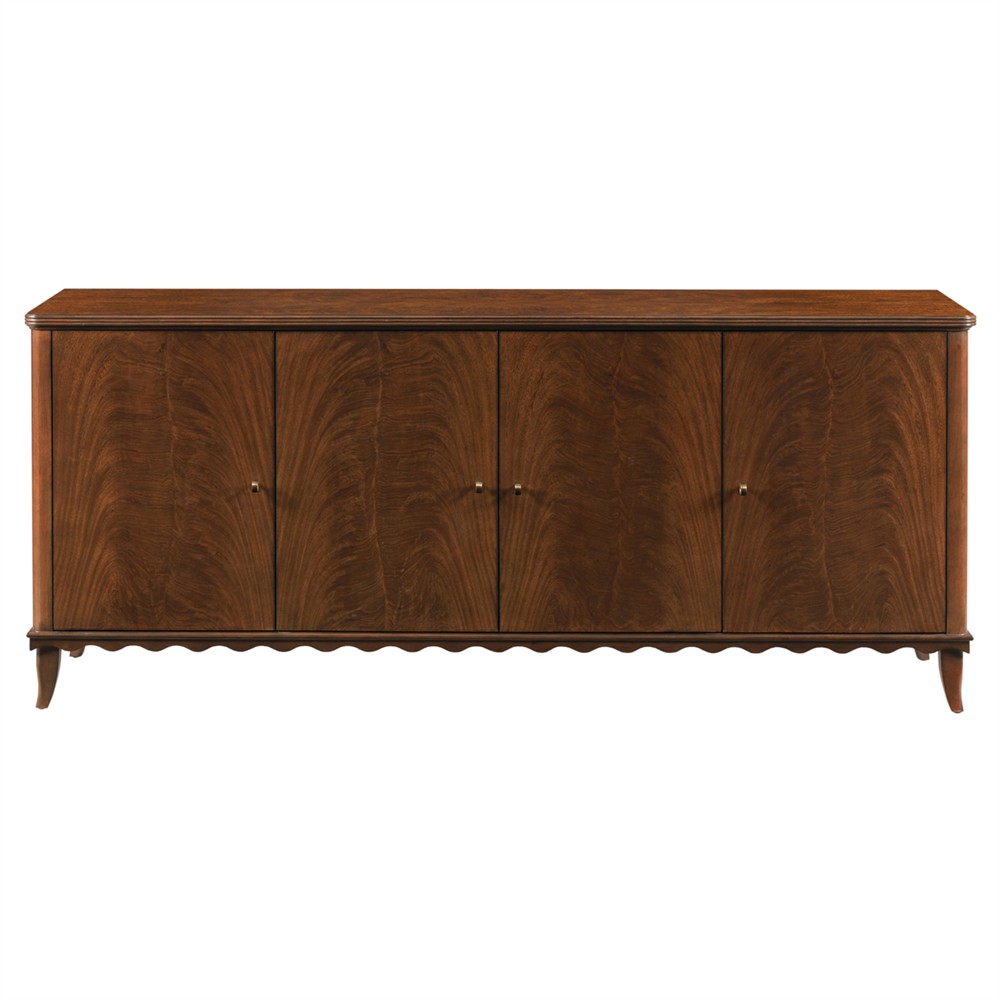 Lela Modern Classic Montserrat Brown Wood Scalloped Media Cabinet - 74"|