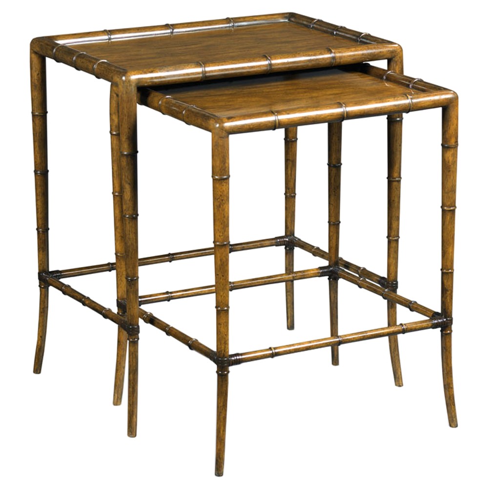 Linwood Updated Traditional Brown Wood Rectangular Nesting Side Tables|