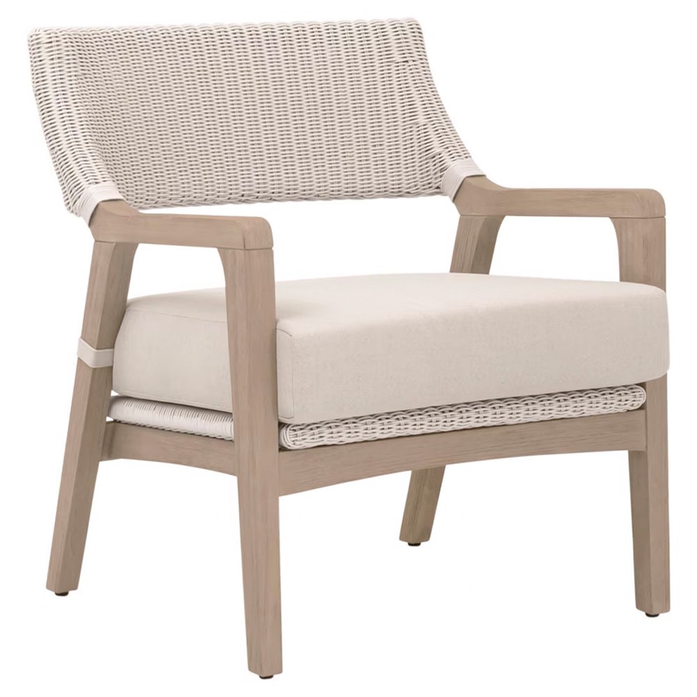 Lucile Coastal Beach Cream Cushion Woven Wicker Washed Teak Outdoor Arm Chair|