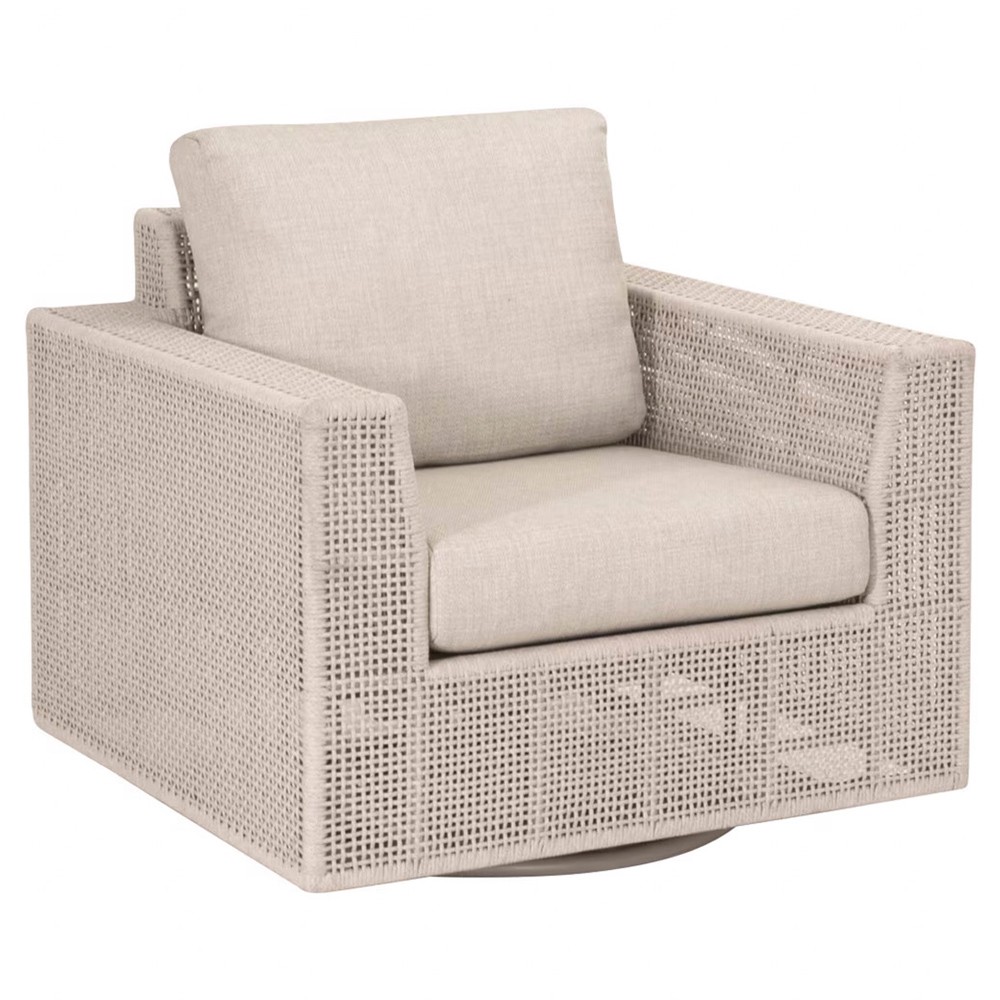 Alaina Coastal Beach Beige Woven Rope Aluminum Outdoor Swivel Rocker Arm Chair|