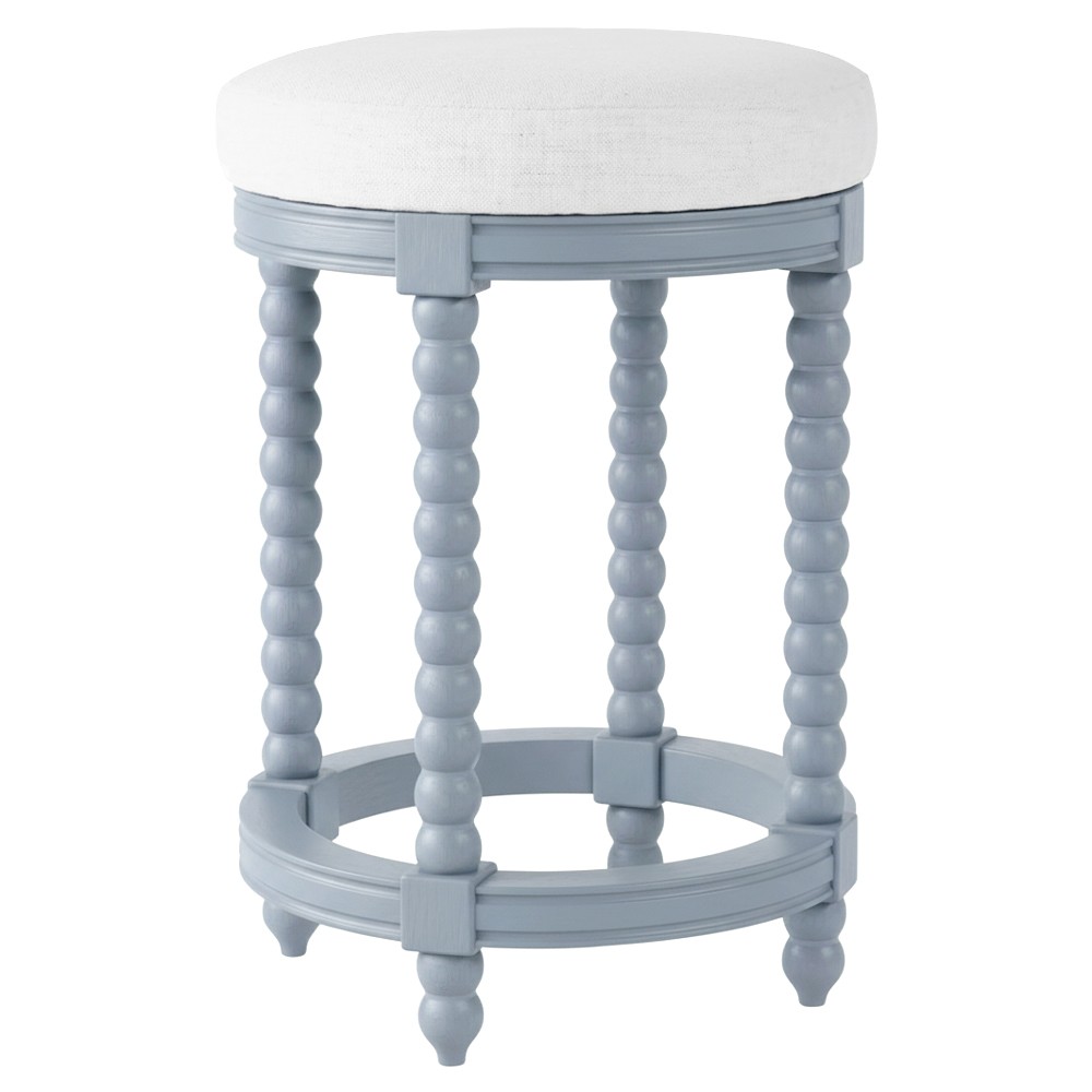 Lynda Updated Traditional White Performance Blue Wood Swivel Counter Stool|