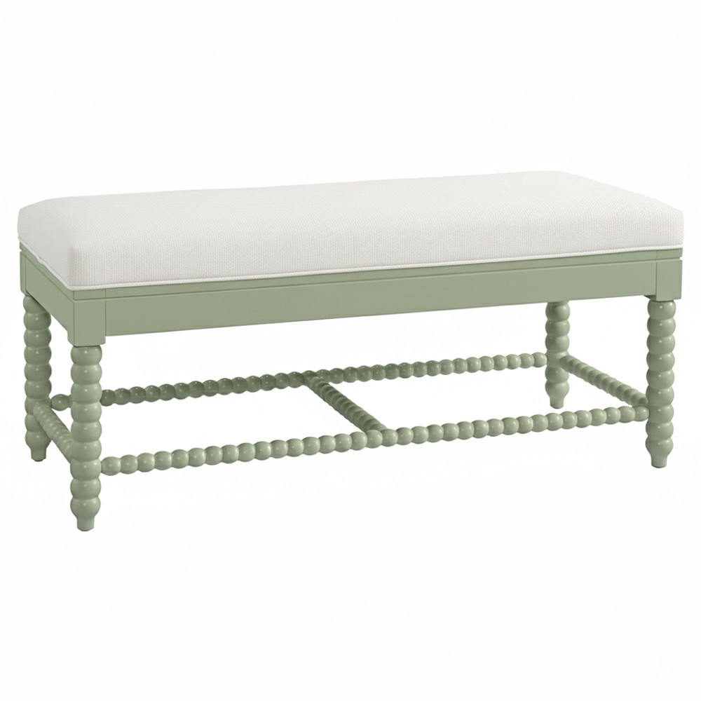 Lynda Updated Traditional White Performance Green Wood Bench|