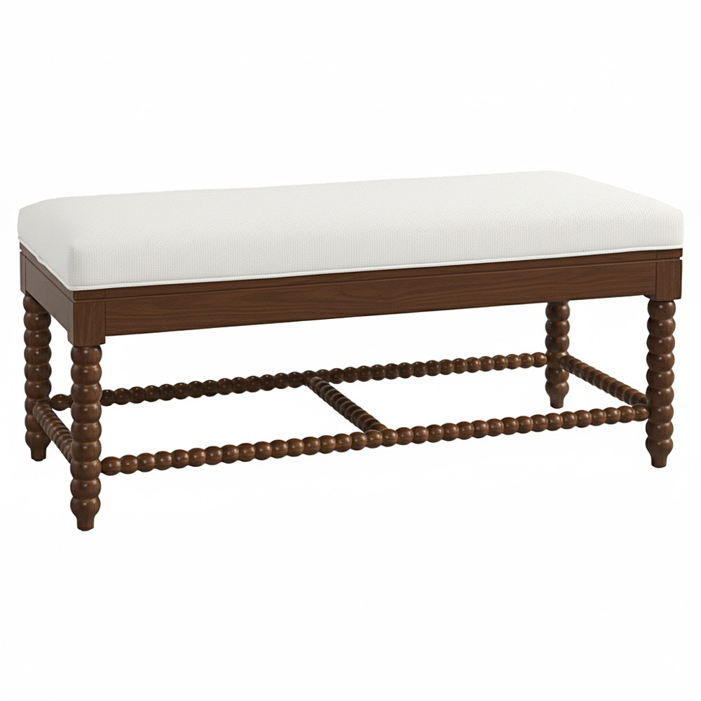 Lynda Updated Traditional White Performance Dark Brown Wood Bench|