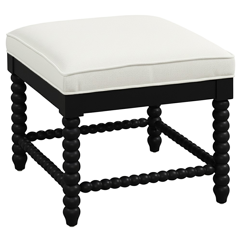Lynda Updated Traditional White Performance Black Wood Ottoman|