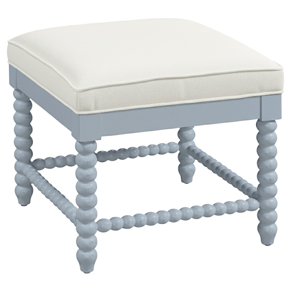 Lynda Updated Traditional White Performance Blue Wood Ottoman|
