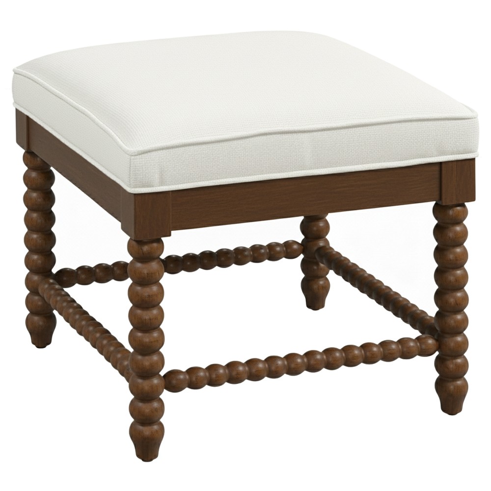 Lynda Updated Traditional White Performance Dark Brown Wood Ottoman|