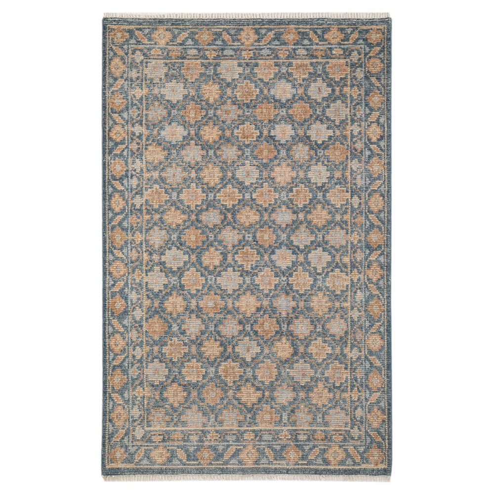 Soraya Updated Traditional Blue Wool Floral Patterned Hand Knotted Rug - 5'x8'|