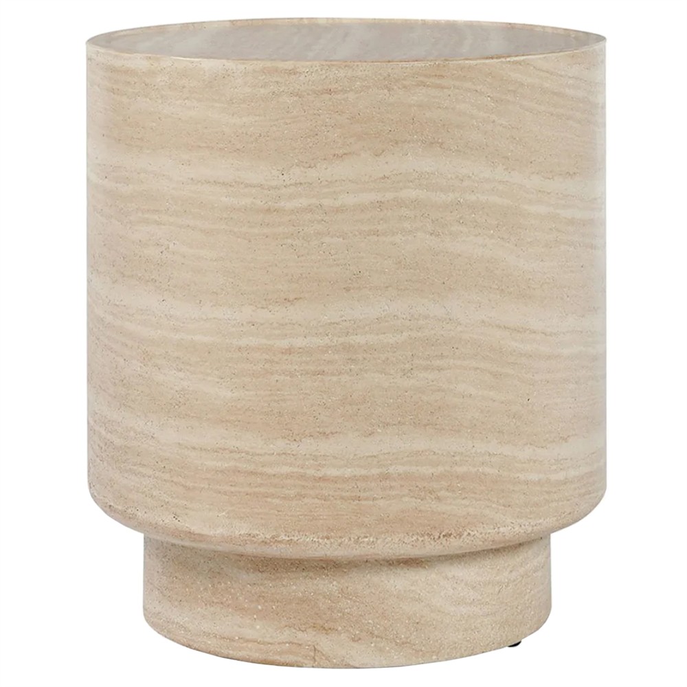 Grace Modern Classic Beige Travertine Round Outdoor End Table|