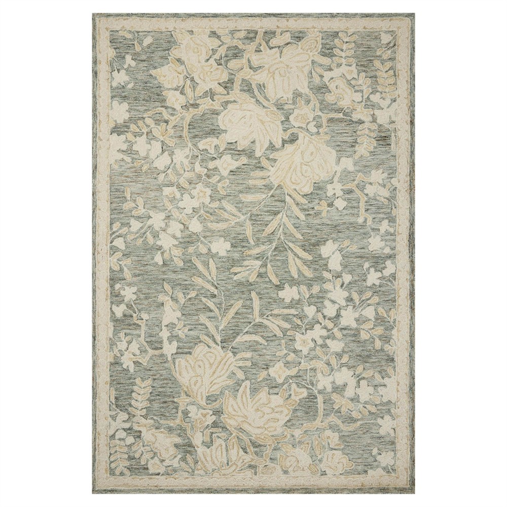 Jilian French Country Green Wool Floral Patterned Rug - 3'6"x5'6"|