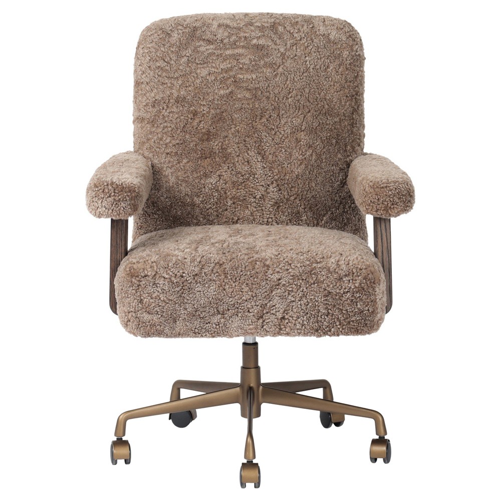Bergen Modern Classic Taupe Shearling Brown Oak Desk Chair|