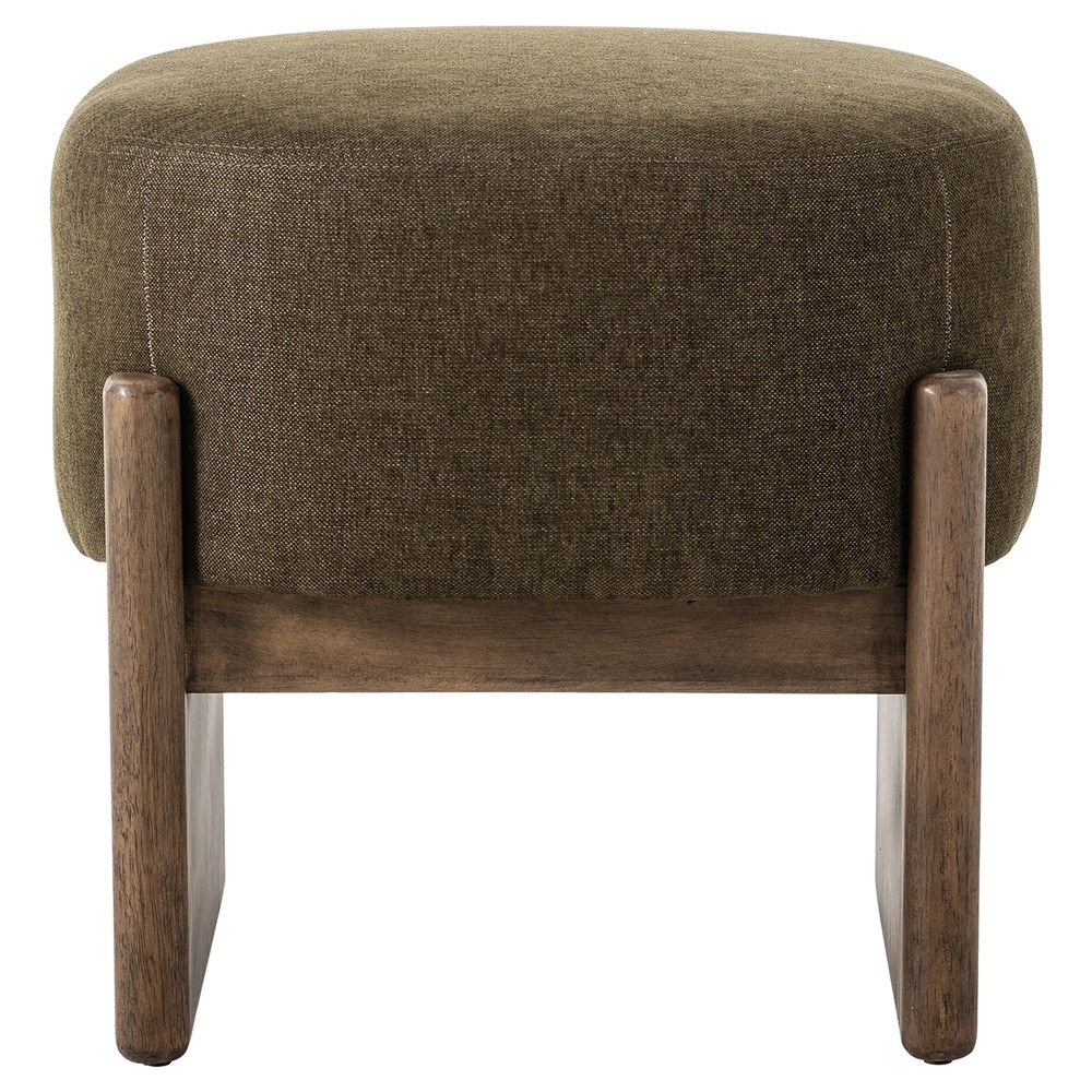 Leith Modern Classic Green Performance Brown Wood Round Stool|