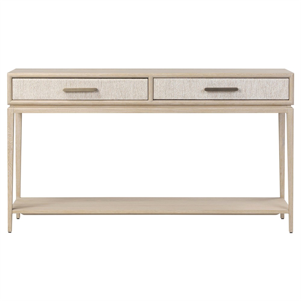 Rosal Modern Classic Natural Oak Woven Rush Rectangular Console Table - 60"|