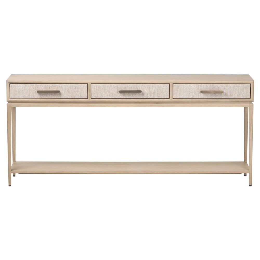 Rosal Modern Classic Natural Oak Woven Rush Rectangular Console Table - 78"|