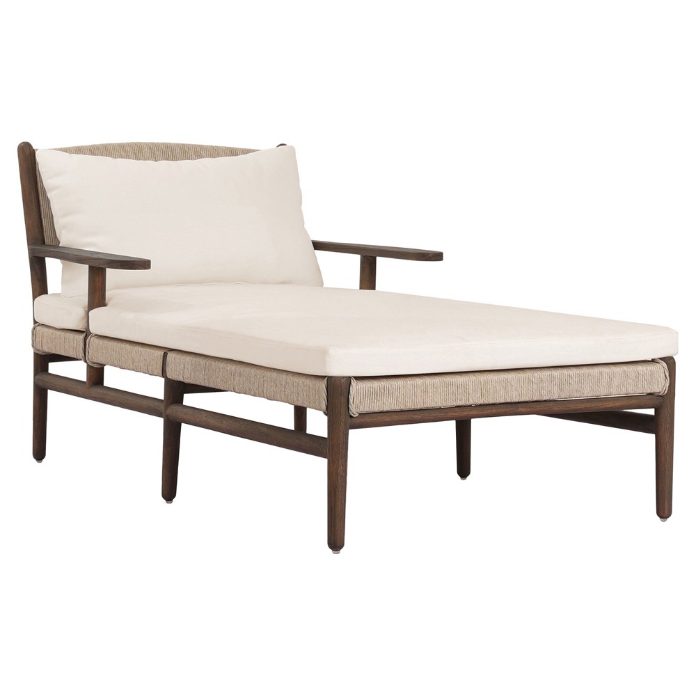 Hirom Updated Traditional Cream Cushion Brown Teak Outdoor Chaise Lounge|