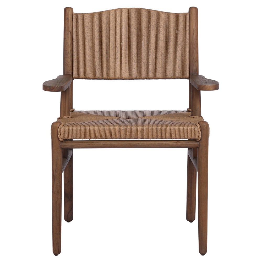 Hirom Updated Traditional Brown Wood Outdoor Dining Arm Chair|